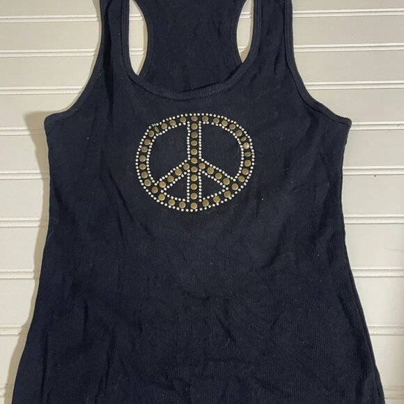 T-Party Black Tank Top Peace Sign Sz M - Picture 3 of 8